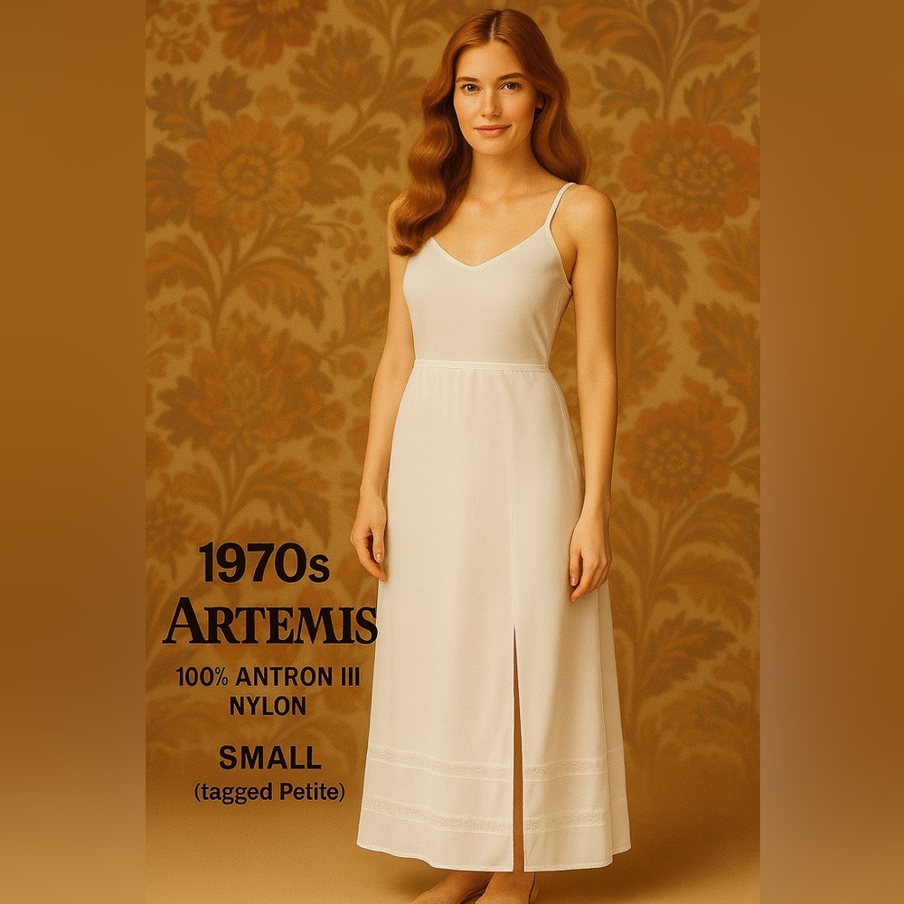 VTG 70s Gossard Artemis Ivory Slip Skirt Small Floor Length Lace USA